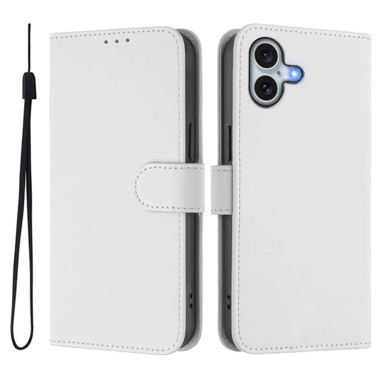For iPhone 16 Plus Skin Feel Solid Color Leather Phone Case with Lanyard(White) by buy2fix