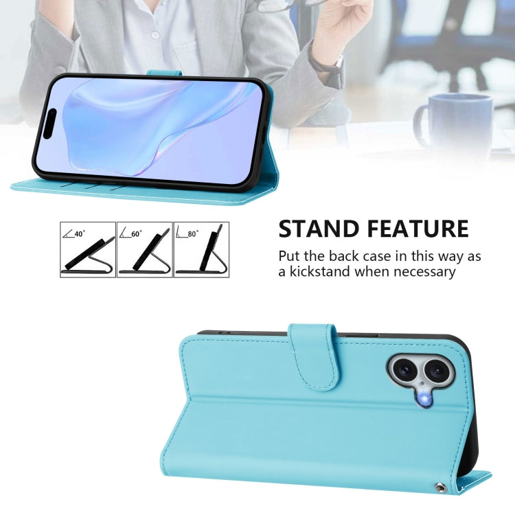 For iPhone 16 Plus Skin Feel Solid Color Leather Phone Case with Lanyard(Sky Blue) - iPhone 16 Plus Cases by buy2fix | Online Shopping UK | buy2fix