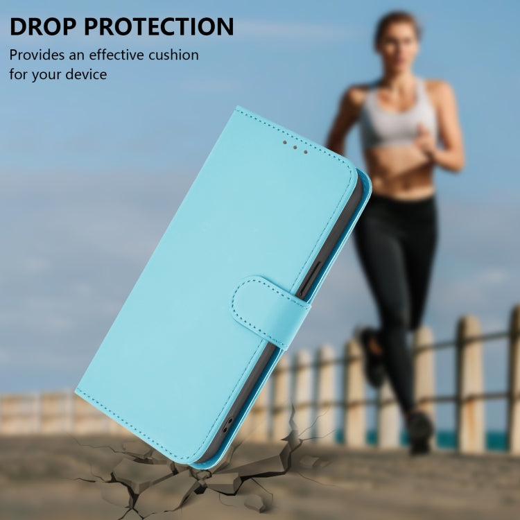 For iPhone 16 Plus Skin Feel Solid Color Leather Phone Case with Lanyard(Sky Blue) - iPhone 16 Plus Cases by buy2fix | Online Shopping UK | buy2fix