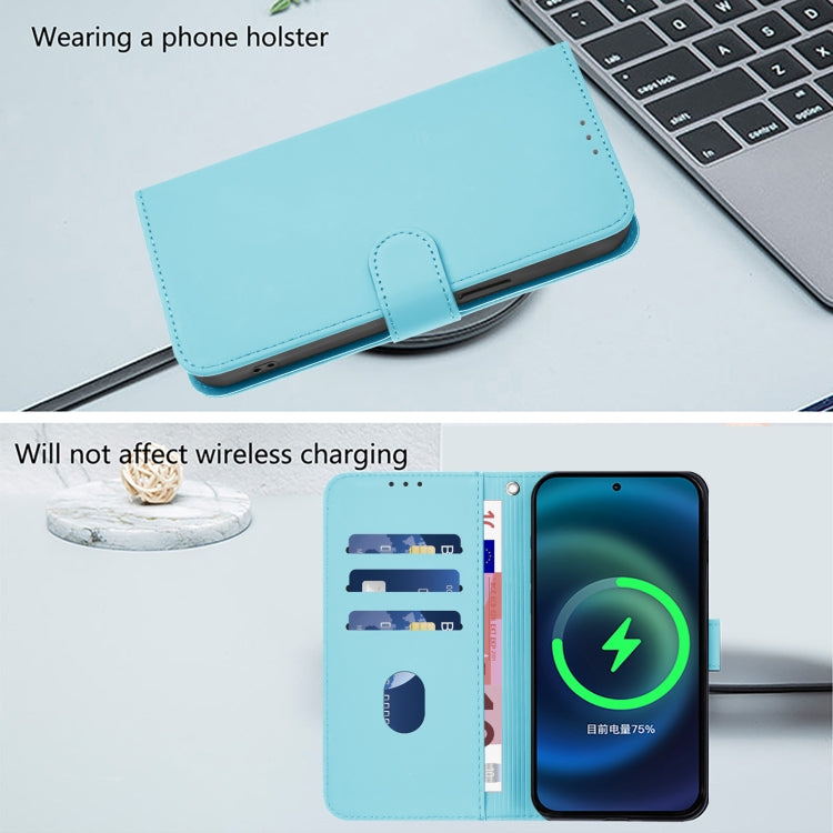 For iPhone 16 Plus Skin Feel Solid Color Leather Phone Case with Lanyard(Sky Blue) - iPhone 16 Plus Cases by buy2fix | Online Shopping UK | buy2fix