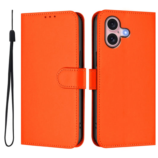 For iPhone 16 Skin Feel Solid Color Leather Phone Case with Lanyard(Orange) by buy2fix