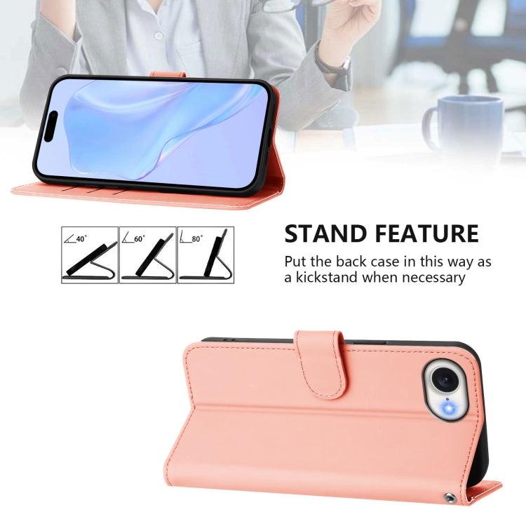 For iPhone 16e Skin Feel Solid Color Leather Phone Case with Lanyard(Pink) - iPhone 16e Cases by buy2fix | Online Shopping UK | buy2fix