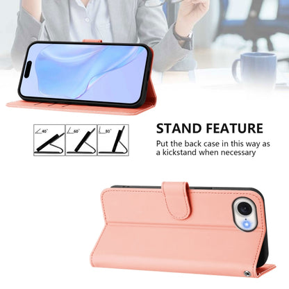 For iPhone 16e Skin Feel Solid Color Leather Phone Case with Lanyard(Pink) - iPhone 16e Cases by buy2fix | Online Shopping UK | buy2fix