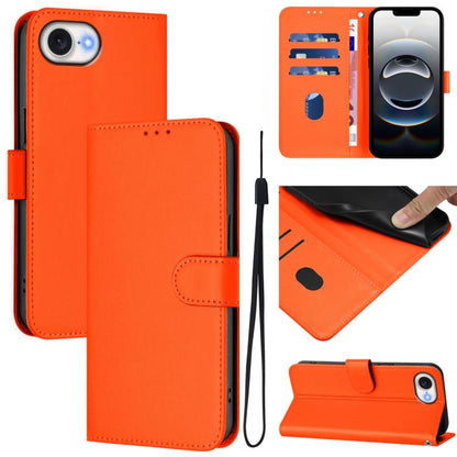 For iPhone 16e Skin Feel Solid Color Leather Phone Case with Lanyard(Orange) - iPhone 16e Cases by buy2fix | Online Shopping UK | buy2fix
