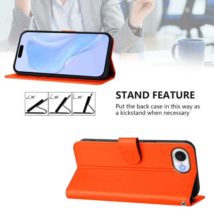 For iPhone 16e Skin Feel Solid Color Leather Phone Case with Lanyard(Orange) - iPhone 16e Cases by buy2fix | Online Shopping UK | buy2fix