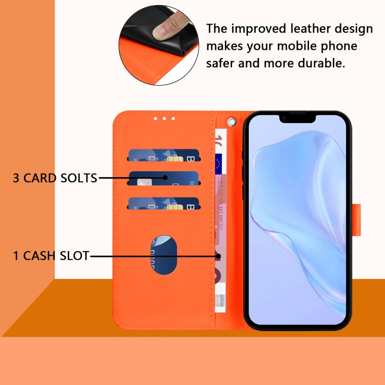 For iPhone 16e Skin Feel Solid Color Leather Phone Case with Lanyard(Orange) - iPhone 16e Cases by buy2fix | Online Shopping UK | buy2fix