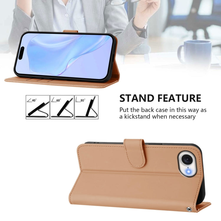 For iPhone 16e Skin Feel Solid Color Leather Phone Case with Lanyard(Nude) - iPhone 16e Cases by buy2fix | Online Shopping UK | buy2fix