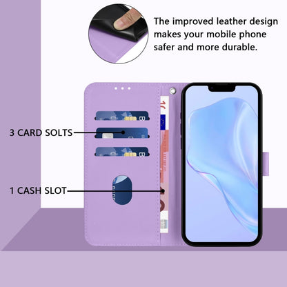 For iPhone 16e Skin Feel Solid Color Leather Phone Case with Lanyard(Lavender Purple) - iPhone 16e Cases by buy2fix | Online Shopping UK | buy2fix