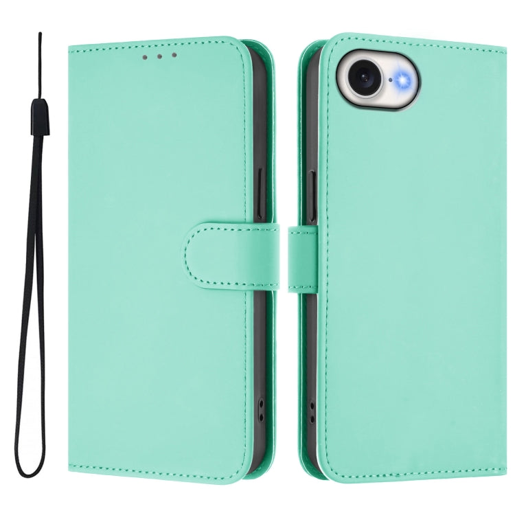 For iPhone 16e Skin Feel Solid Color Leather Phone Case with Lanyard(Mint Green) - iPhone 16e Cases by buy2fix | Online Shopping UK | buy2fix