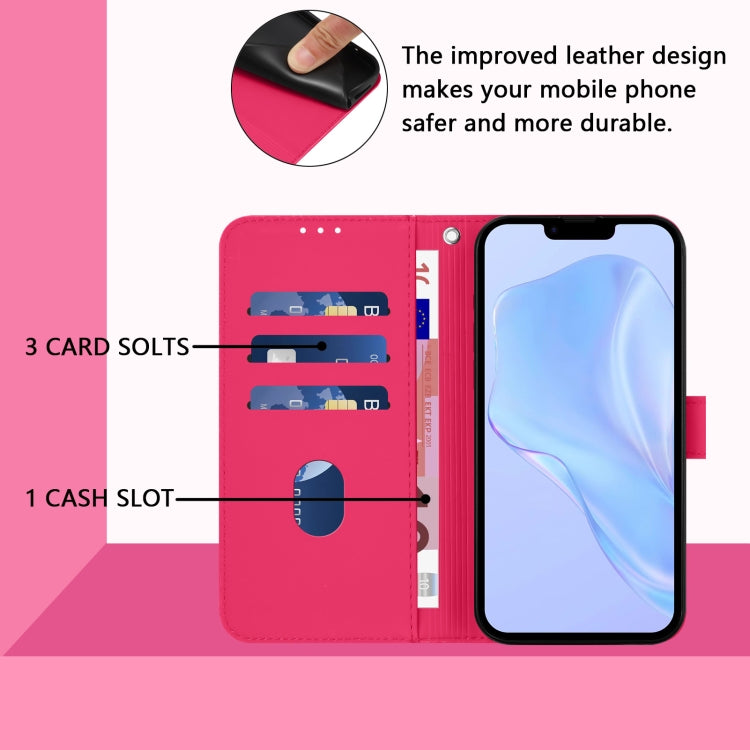 For iPhone 16e Skin Feel Solid Color Leather Phone Case with Lanyard(Rose Red) - iPhone 16e Cases by buy2fix | Online Shopping UK | buy2fix