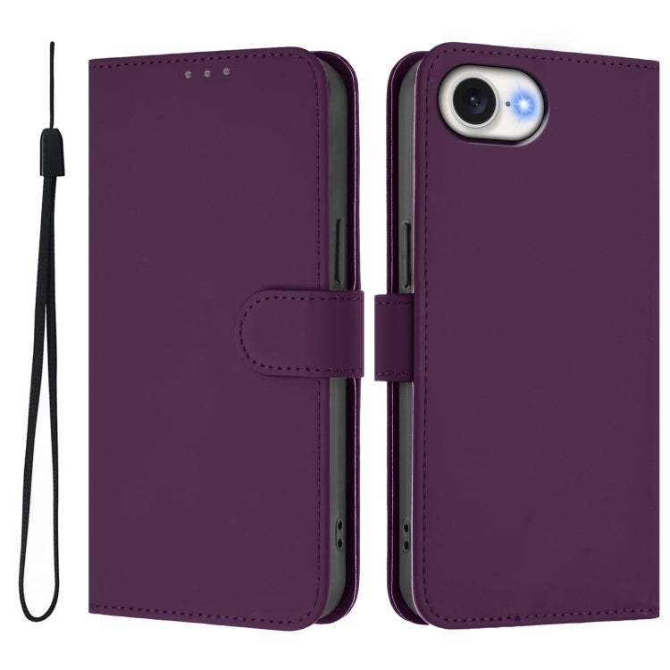 For iPhone 16e Skin Feel Solid Color Leather Phone Case with Lanyard(Violet) - iPhone 16e Cases by buy2fix | Online Shopping UK | buy2fix