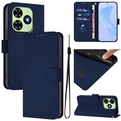 For Tecno Spark Go 2024 4G Skin Feel Solid Color Leather Phone Case with Lanyard(Navy Blue) by buy2fix