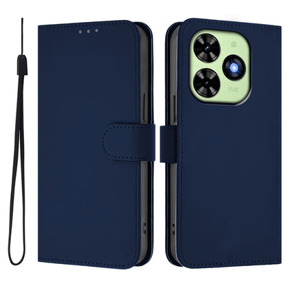 For Tecno Spark Go 2024 4G Skin Feel Solid Color Leather Phone Case with Lanyard(Navy Blue) by buy2fix