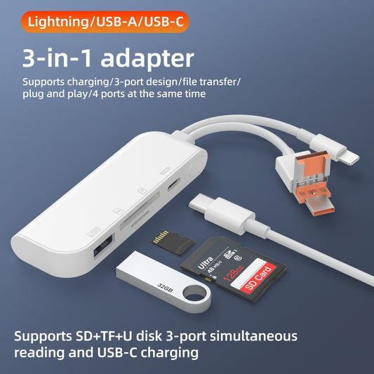 NK-9109TL Pro USB-C / Type-C, 8 Pin, USB to USB-C / Type-C, USB, TF / SD Card Multi-function Adapter(White) by buy2fix