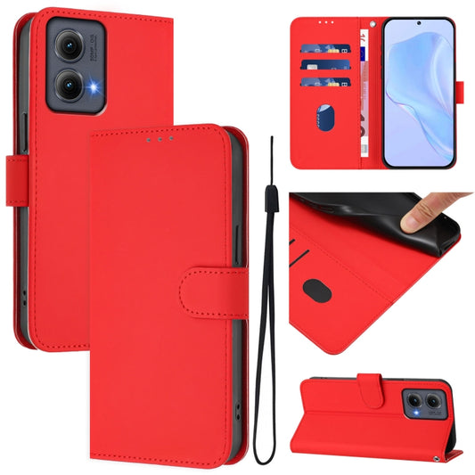 For Motorola Edge 5G 2024 Skin Feel Solid Color Leather Phone Case with Lanyard(Red) by buy2fix