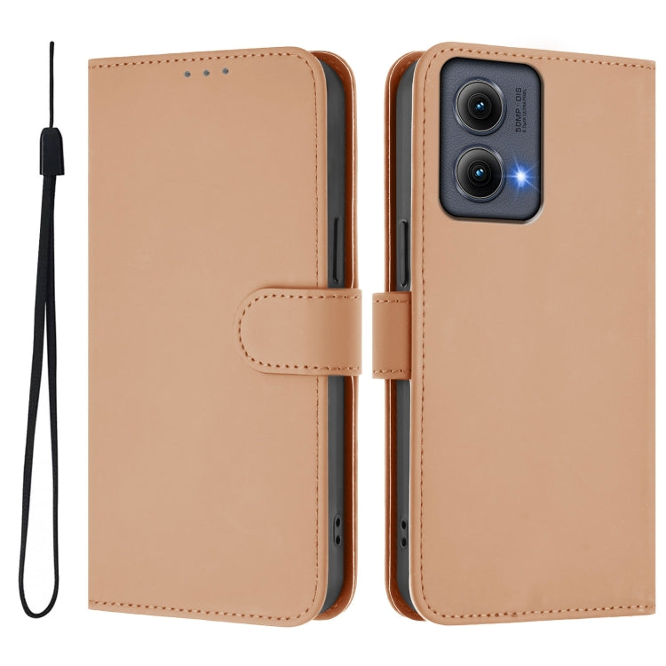 For Motorola Edge 5G 2024 Skin Feel Solid Color Leather Phone Case with Lanyard(Nude) by buy2fix