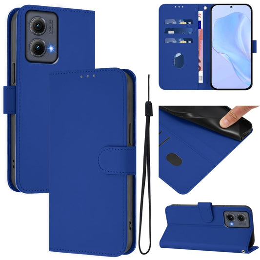 For Motorola Edge 5G 2024 Skin Feel Solid Color Leather Phone Case with Lanyard(Dark Blue) by buy2fix