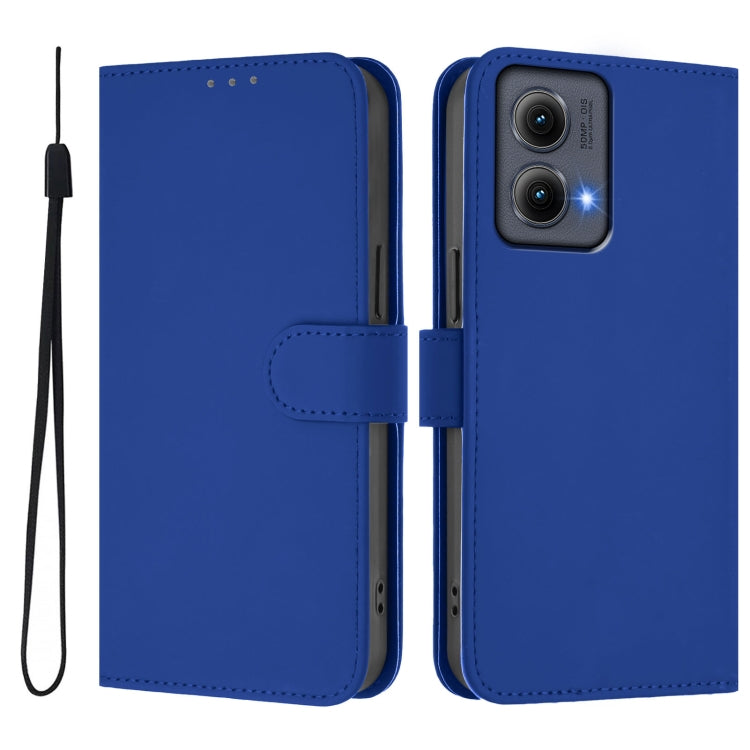For Motorola Edge 5G 2024 Skin Feel Solid Color Leather Phone Case with Lanyard(Dark Blue) by buy2fix
