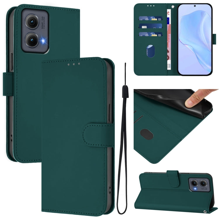 For Motorola Edge 5G 2024 Skin Feel Solid Color Leather Phone Case with Lanyard(Dark Green) by buy2fix