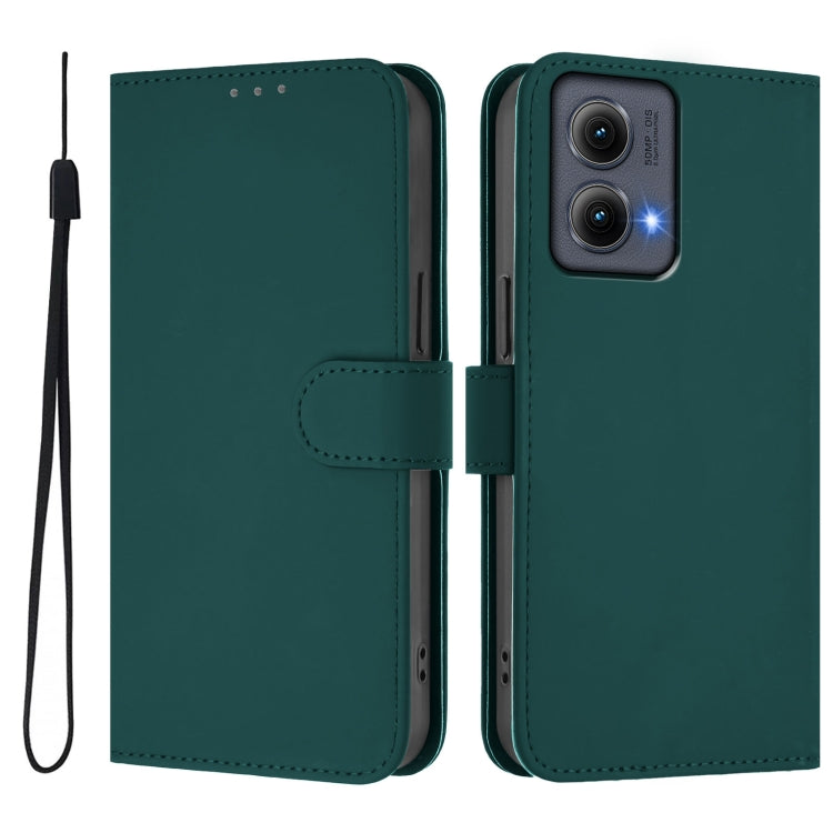 For Motorola Edge 5G 2024 Skin Feel Solid Color Leather Phone Case with Lanyard(Dark Green) by buy2fix