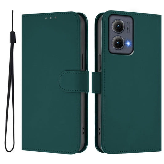 For Motorola Edge 5G 2024 Skin Feel Solid Color Leather Phone Case with Lanyard(Dark Green) by buy2fix