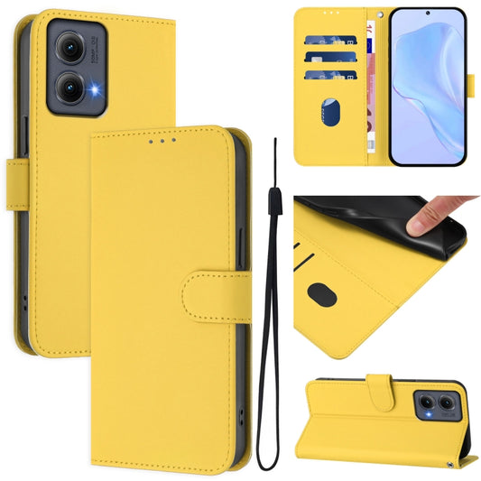 For Motorola Edge 5G 2024 Skin Feel Solid Color Leather Phone Case with Lanyard(Lemon Yellow) by buy2fix