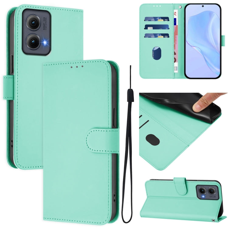 For Motorola Edge 5G 2024 Skin Feel Solid Color Leather Phone Case with Lanyard(Mint Green) by buy2fix