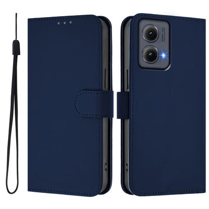 For Motorola Edge 5G 2024 Skin Feel Solid Color Leather Phone Case with Lanyard(Navy Blue) by buy2fix