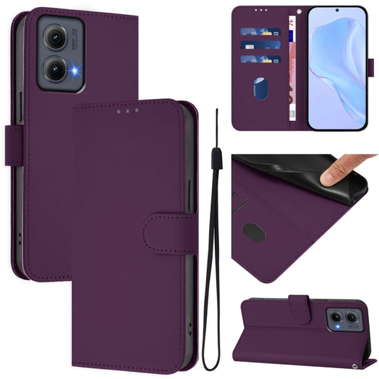 For Motorola Edge 5G 2024 Skin Feel Solid Color Leather Phone Case with Lanyard(Violet) by buy2fix