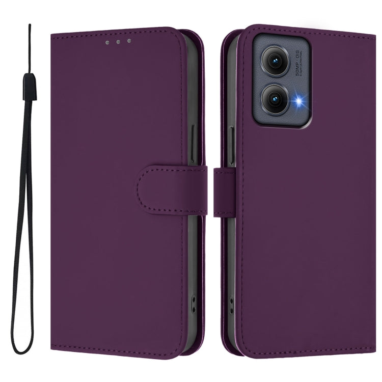 For Motorola Edge 5G 2024 Skin Feel Solid Color Leather Phone Case with Lanyard(Violet) by buy2fix