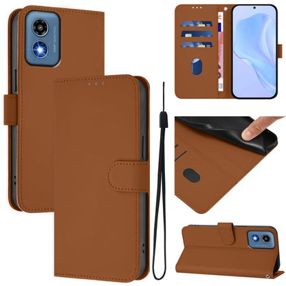 For Motorola Moto G Play 5G 2024 Global Skin Feel Solid Color Leather Phone Case with Lanyard(Brown) by buy2fix