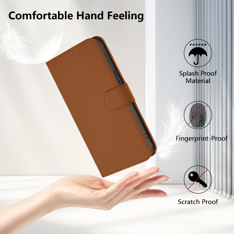 For Motorola Moto G Play 5G 2024 Global Skin Feel Solid Color Leather Phone Case with Lanyard(Brown) by buy2fix