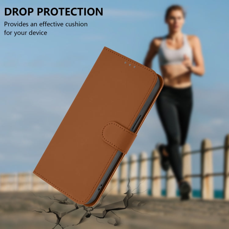 For Motorola Moto G Play 5G 2024 Global Skin Feel Solid Color Leather Phone Case with Lanyard(Brown) by buy2fix