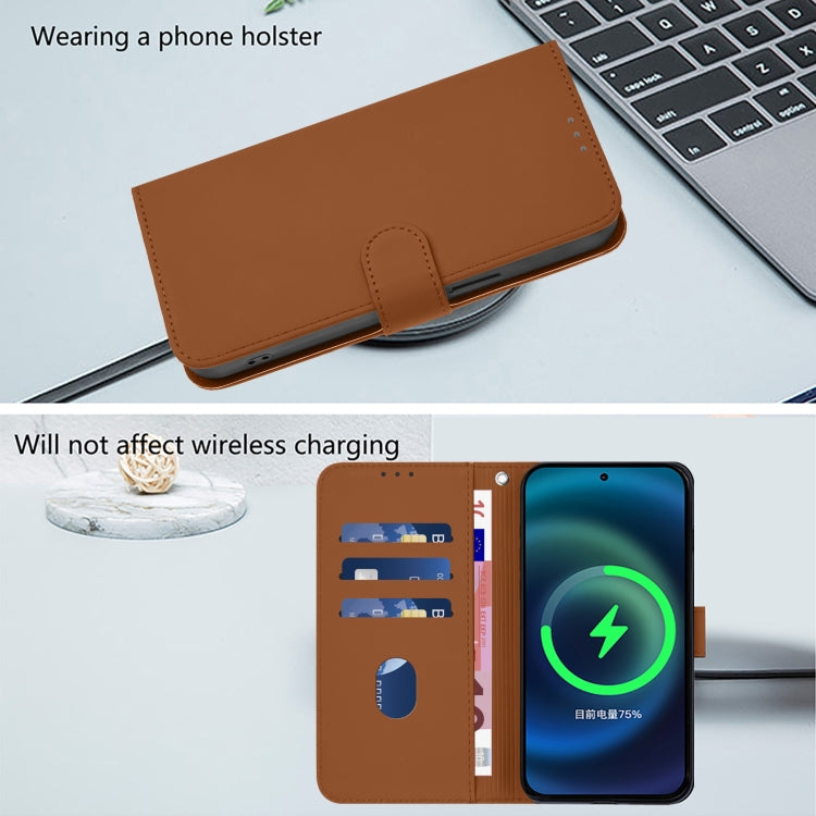 For Motorola Moto G Play 5G 2024 Global Skin Feel Solid Color Leather Phone Case with Lanyard(Brown) by buy2fix
