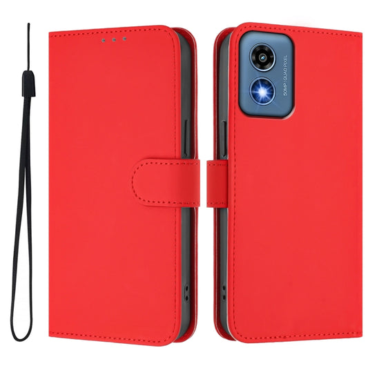 For Motorola Moto G Play 5G 2024 Global Skin Feel Solid Color Leather Phone Case with Lanyard(Red) by buy2fix
