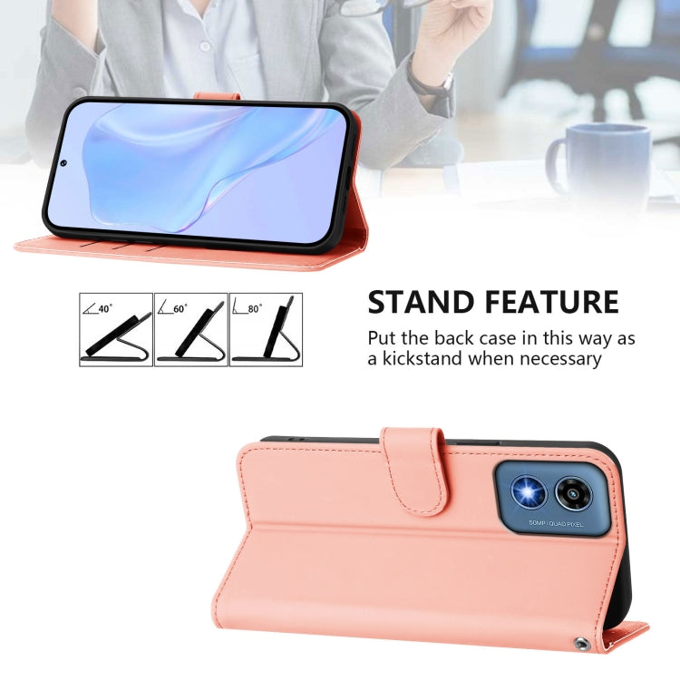 For Motorola Moto G Play 5G 2024 Global Skin Feel Solid Color Leather Phone Case with Lanyard(Pink) by buy2fix