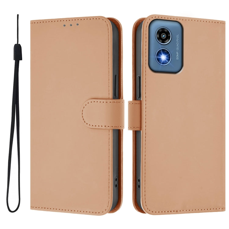 For Motorola Moto G Play 5G 2024 Global Skin Feel Solid Color Leather Phone Case with Lanyard(Nude) by buy2fix