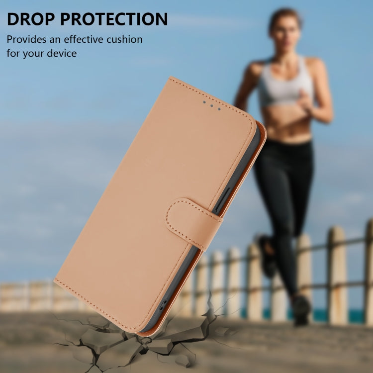 For Motorola Moto G Play 5G 2024 Global Skin Feel Solid Color Leather Phone Case with Lanyard(Nude) by buy2fix