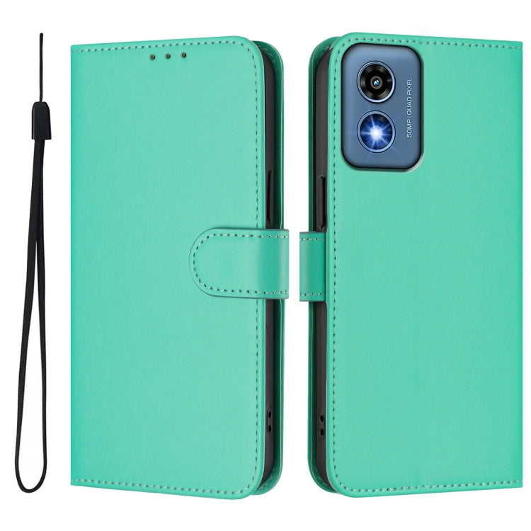For Motorola Moto G Play 5G 2024 Global Skin Feel Solid Color Leather Phone Case with Lanyard(Green) by buy2fix