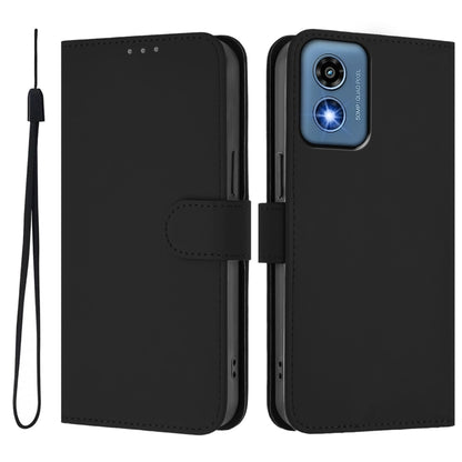 For Motorola Moto G Play 5G 2024 Global Skin Feel Solid Color Leather Phone Case with Lanyard(Black) by buy2fix