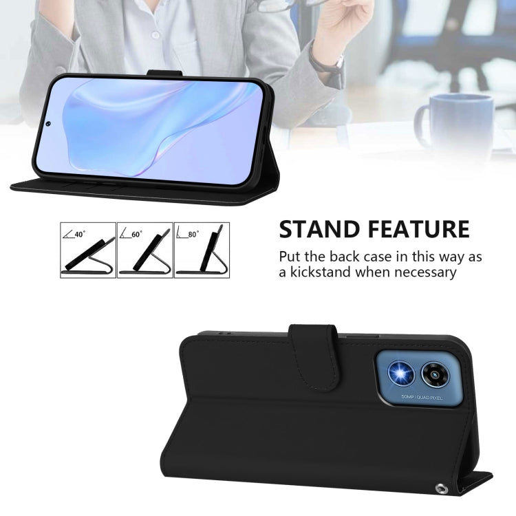 For Motorola Moto G Play 5G 2024 Global Skin Feel Solid Color Leather Phone Case with Lanyard(Black) by buy2fix