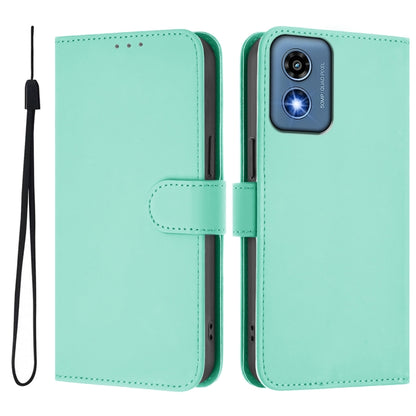For Motorola Moto G Play 5G 2024 Global Skin Feel Solid Color Leather Phone Case with Lanyard(Mint Green) by buy2fix
