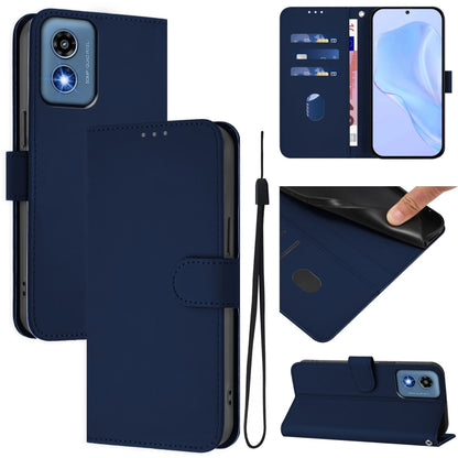 For Motorola Moto G Play 5G 2024 Global Skin Feel Solid Color Leather Phone Case with Lanyard(Navy Blue) by buy2fix