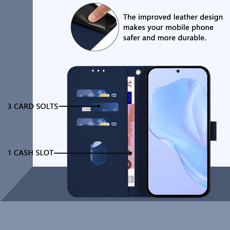 For Motorola Moto G Play 5G 2024 Global Skin Feel Solid Color Leather Phone Case with Lanyard(Navy Blue) by buy2fix