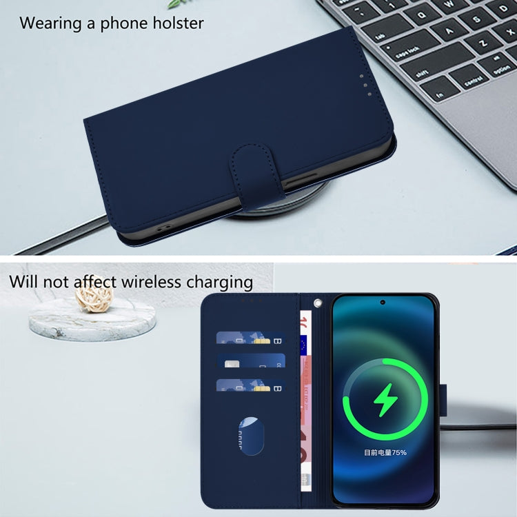 For Motorola Moto G Play 5G 2024 Global Skin Feel Solid Color Leather Phone Case with Lanyard(Navy Blue) by buy2fix