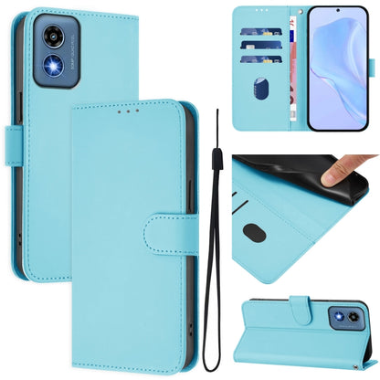 For Motorola Moto G Play 5G 2024 Global Skin Feel Solid Color Leather Phone Case with Lanyard(Sky Blue) by buy2fix