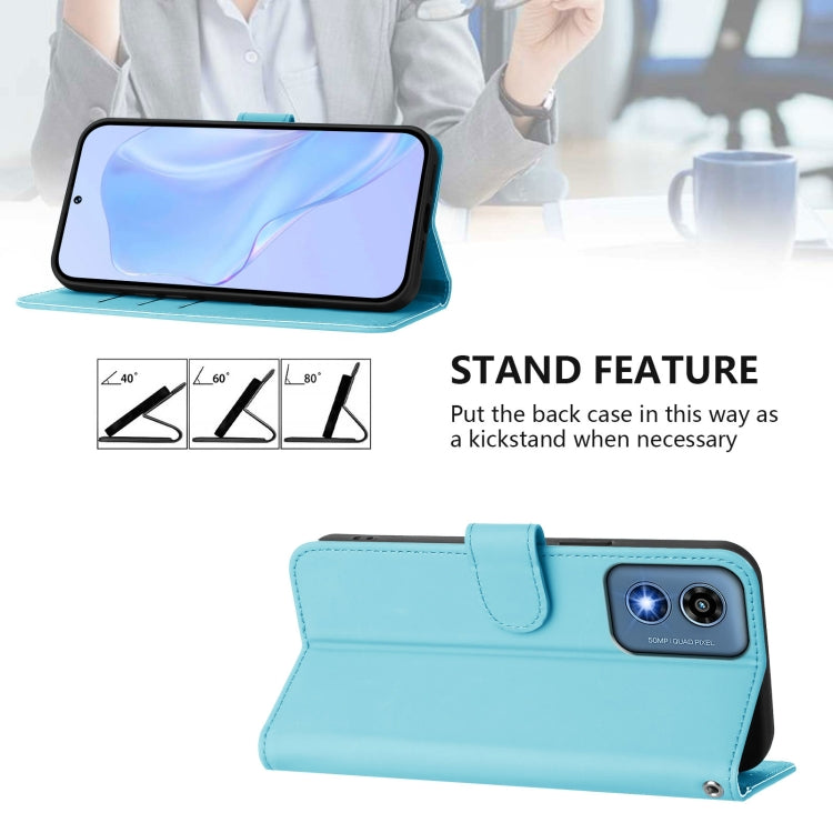 For Motorola Moto G Play 5G 2024 Global Skin Feel Solid Color Leather Phone Case with Lanyard(Sky Blue) by buy2fix