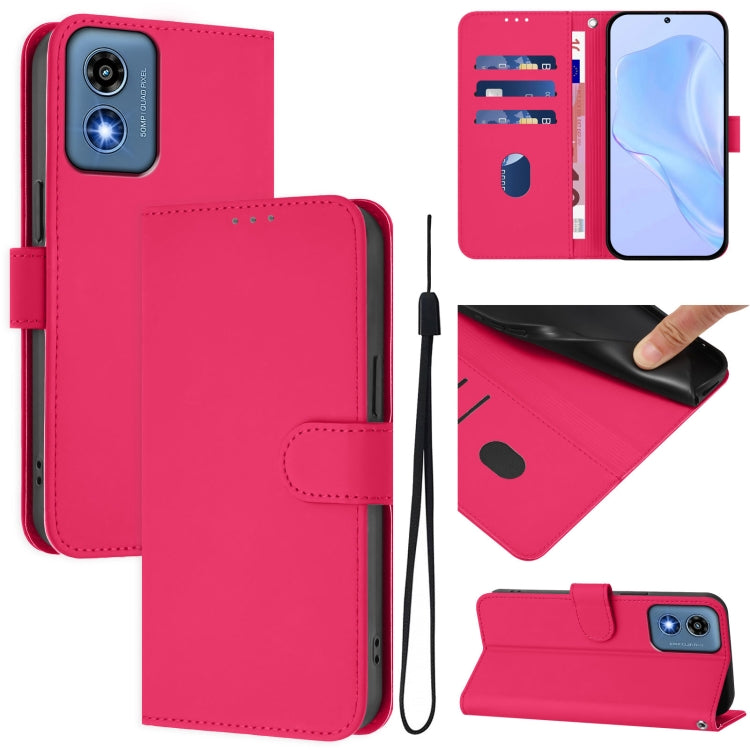 For Motorola Moto G Play 5G 2024 Global Skin Feel Solid Color Leather Phone Case with Lanyard(Rose Red) by buy2fix
