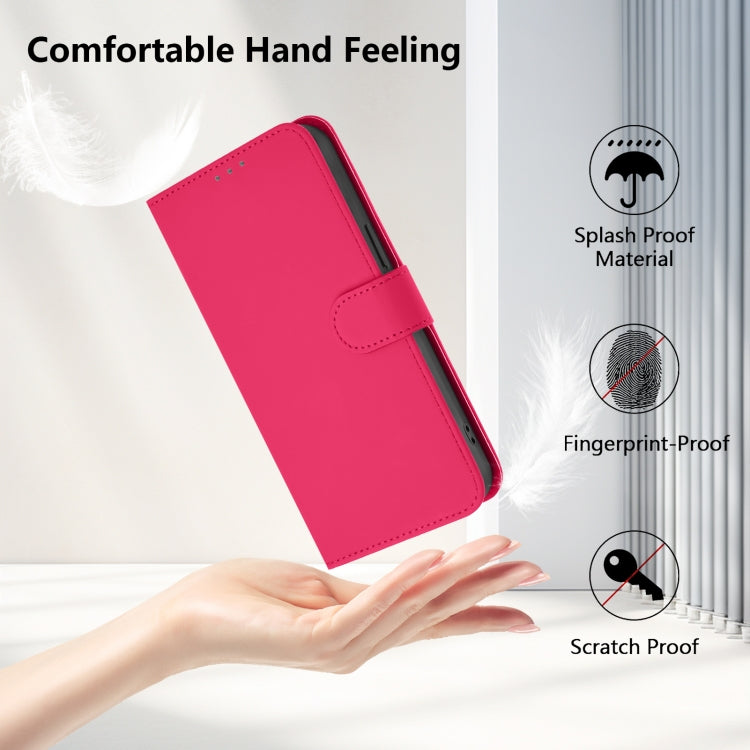 For Motorola Moto G Play 5G 2024 Global Skin Feel Solid Color Leather Phone Case with Lanyard(Rose Red) by buy2fix