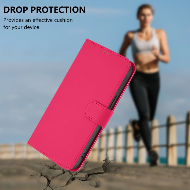 For Motorola Moto G Play 5G 2024 Global Skin Feel Solid Color Leather Phone Case with Lanyard(Rose Red) by buy2fix